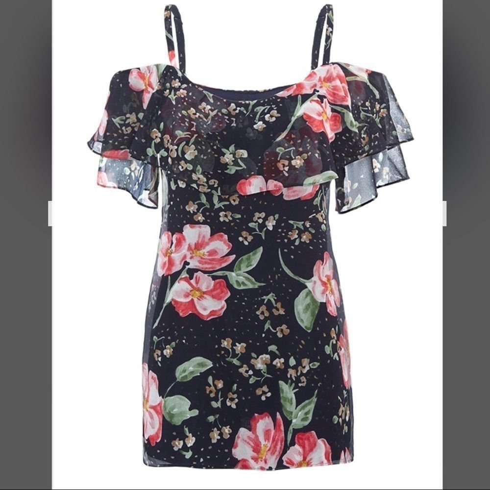 CABI Floral Cold Shoulder Top
